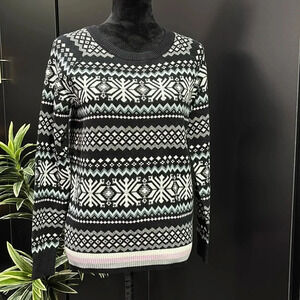 Tommy Hilfiger Wool Blend knit,scoop neck pullover,snowflake,metallic threads